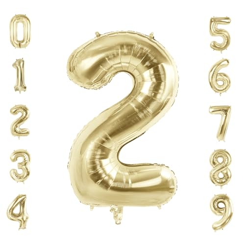 Luftballons für 2. Geburtstag Party Dekorationen, 101,6 cm Champagner Gold Folie Helium Ballons, 40 Zoll 0-100 Jahrestag Supplies für Mädchen Jungen und Tochter Sohn von Joycard