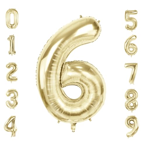 Luftballons für 6 Geburtstag Party Dekorationen, 101,6 cm Champagner Gold Folie Helium Ballons, 40 Zoll 0-100 Jubiläumsbedarf für Mädchen Jungen und Tochter Sohn von Joycard