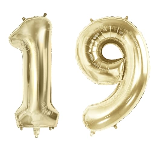 Luftballons mit Zahl 19 für 19 Geburtstag Party Dekorationen, 101,6 cm Champagner Goldfolie Helium Ballons, 40 Zoll 0-100 Jahrestag Supplies für Sie Ihn und Tochter Sohn Luftballons mit Zahl 19 für 19 Geburtstag Party Dekorationen, 101,6 cm Champagner Goldfolie Helium Ballons, 40 Zoll 0-100 Jahrestag Supplies für Sie Ihn und Tochter Sohn von Joycard