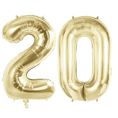 Luftballons mit Zahl 20 für 20 Geburtstag Party Dekorationen, 101,6 cm Champagner Goldfolie Helium Ballons, 40 Zoll 0-100 Jahrestag Supplies für Sie Ihn und Tochter Sohn von Joycard