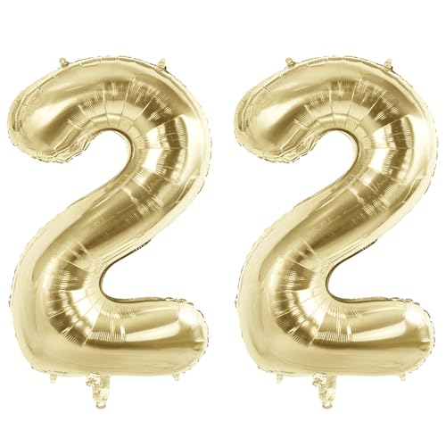 Luftballons mit Zahl 22 für 22. Geburtstag Party Dekorationen, 101,6 cm Champagner Gold Folie Helium Ballons, 40 Zoll 0-100 Jahrestag Supplies für Sie Ihn und Tochter Sohn von Joycard