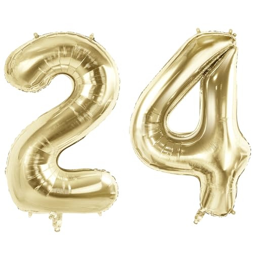 Luftballons mit Zahl 24 für 24 Geburtstag Party Dekorationen, 101,6 cm Champagner Goldfolie Helium Ballons, 40 Zoll 0-100 Jahrestag Supplies für Sie Ihn und Tochter Sohn von Joycard