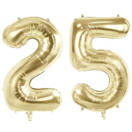 Luftballons mit Zahl 25 für 25 Geburtstag Party Dekorationen, 101,6 cm Champagner Goldfolie Helium Ballons, 40 Zoll 0-100 Jahrestag Supplies für Sie Ihn und Tochter Sohn von Joycard