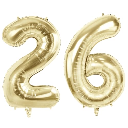 Luftballons mit Zahl 26 für 26 Geburtstag Party Dekorationen, 101,6 cm Champagner Goldfolie Helium Ballons, 40 Zoll 0-100 Jubiläumsbedarf für Frauen Männer und Sie Ihn Luftballons mit Zahl 26 für 26 Geburtstag Party Dekorationen, 101,6 cm Champagner Goldfolie Helium Ballons, 40 Zoll 0-100 Jubiläumsbedarf für Frauen Männer und Sie Ihn von Joycard