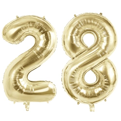 Luftballons mit Zahl 28 für 28 Geburtstag Party Dekorationen, 101,6 cm Champagner Goldfolie Helium Ballons, 40 Zoll 0-100 Jubiläumsbedarf für Frauen Männer und Sie Ihn Luftballons mit Zahl 28 für 28 Geburtstag Party Dekorationen, 101,6 cm Champagner Goldfolie Helium Ballons, 40 Zoll 0-100 Jubiläumsbedarf für Frauen Männer und Sie Ihn von Joycard