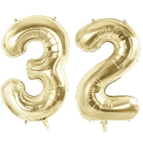 Luftballons mit Zahl 32 für 32. Geburtstag Party Dekorationen, 101,6 cm Champagner Goldfolie Helium Ballons, 40 Zoll 0-100 Jahrestag Supplies für Frauen Männer und Sie Ihn von Joycard