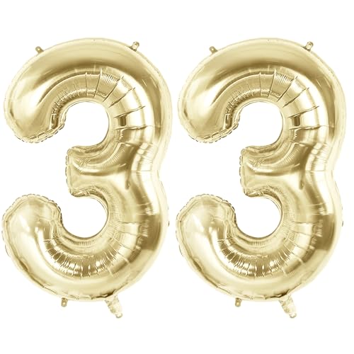 Luftballons mit Zahl 33 für 33 Geburtstag Party Dekorationen, 101,6 cm Champagner Goldfolie Helium Ballons, 40 Zoll 0-100 Jahrestag Supplies für Frauen Männer und Sie Ihn von Joycard