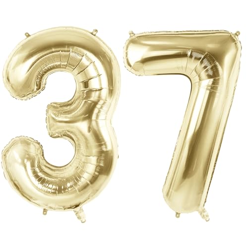 Luftballons mit Zahl 37 für 37 Geburtstag Party Dekorationen, 101,6 cm Champagner Goldfolie Helium Ballons, 40 Zoll 0-100 Jubiläumsbedarf für Frauen Männer und Sie Ihn von Joycard