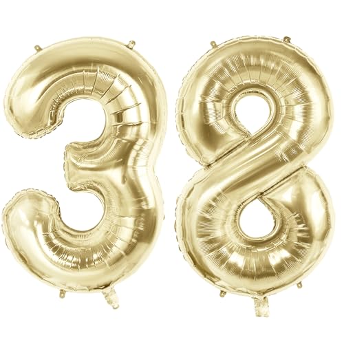 Luftballons mit Zahl 38 für 38 Geburtstag Party Dekorationen, 101,6 cm Champagner Goldfolie Helium Ballons, 40 Zoll 0-100 Jubiläumsbedarf für Frauen Männer und Sie Ihn Luftballons mit Zahl 38 für 38 Geburtstag Party Dekorationen, 101,6 cm Champagner Goldfolie Helium Ballons, 40 Zoll 0-100 Jubiläumsbedarf für Frauen Männer und Sie Ihn von Joycard