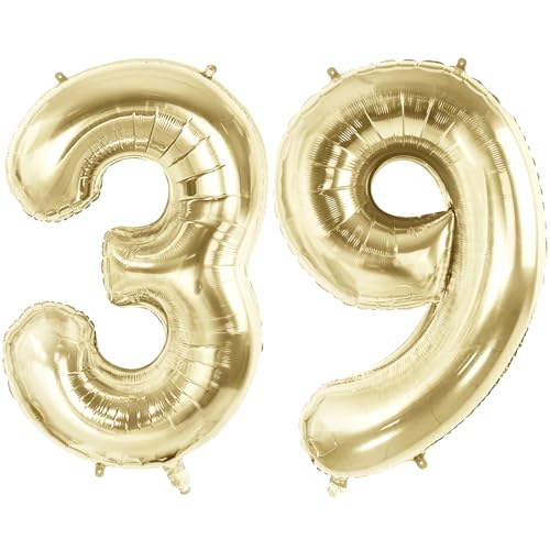 Luftballons mit Zahl 39 für 39 Geburtstag Party Dekorationen, 101,6 cm Champagner Goldfolie Helium Ballons, 40 Zoll 0-100 Jubiläumsbedarf für Frauen Männer und Sie Ihn von Joycard