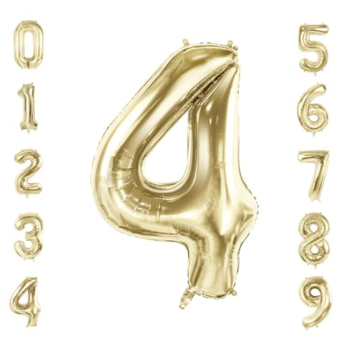 Luftballons mit Zahl 4 für 4. Geburtstag Party Dekorationen, 101,6 cm Champagner Goldfolie Helium Ballons, 40 Zoll 0-100 Jubiläumsbedarf für Mädchen Jungen und Tochter Sohn von Joycard