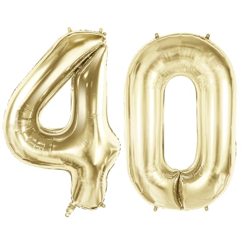 Luftballons mit Zahl 40 für 40 Geburtstag Party Dekorationen, 101,6 cm Champagner Goldfolie Helium Ballons, 40 Zoll 0-100 Jubiläumsbedarf für Frauen Männer und Sie Ihn von Joycard