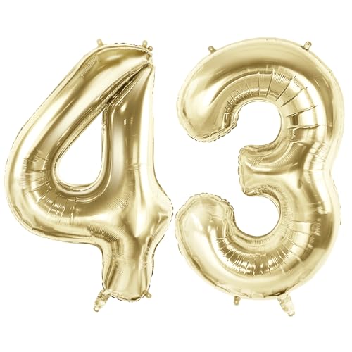 Luftballons mit Zahl 43 für 43 Geburtstag Party Dekorationen, 101,6 cm Champagner Goldfolie Helium Ballons, 40 Zoll 0-100 Jubiläumsbedarf für Frauen Männer und Sie Ihn von Joycard