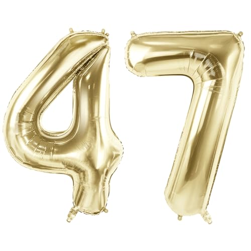 Luftballons mit Zahl 47 für 47 Geburtstag Party Dekorationen, 101,6 cm Champagner Goldfolie Helium Ballons, 40 Zoll 0-100 Jubiläumsbedarf für Frauen Männer und Mutter Papa von Joycard