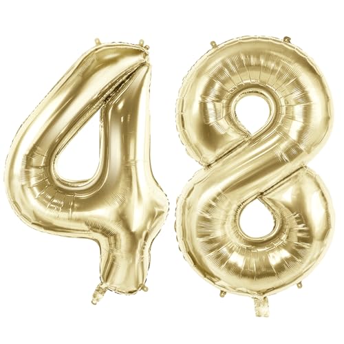 Luftballons mit Zahl 48 für 48 Geburtstag Party Dekorationen, 101,6 cm Champagner Goldfolie Helium Ballons, 40 Zoll 0-100 Jubiläumsbedarf für Frauen Männer und Mutter Papa Luftballons mit Zahl 48 für 48 Geburtstag Party Dekorationen, 101,6 cm Champagner Goldfolie Helium Ballons, 40 Zoll 0-100 Jubiläumsbedarf für Frauen Männer und Mutter Papa von Joycard