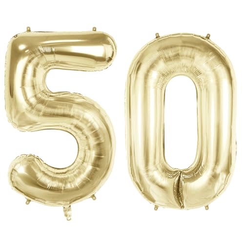 Luftballons mit Zahl 50 für 50 Geburtstag Party Dekorationen, 101,6 cm Champagner Goldfolie Helium Ballons, 40 Zoll 0-100 Jubiläumsbedarf für Frauen Männer und Mutter Papa von Joycard