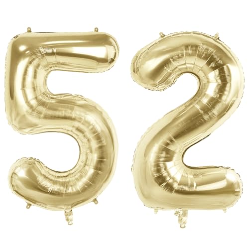 Luftballons mit Zahl 52 für 52. Geburtstag Party Dekorationen, 101,6 cm Champagner Goldfolie Helium Ballons, 40 Zoll 0-100 Jubiläumsbedarf für Frauen Männer und Mutter Papa von Joycard