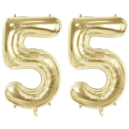 Luftballons mit Zahl 55 für 55 Geburtstag Party Dekorationen, 101,6 cm Champagner Goldfolie Helium Ballons, 40 Zoll 0-100 Jubiläumsbedarf für Frauen Männer und Mutter Papa von Joycard