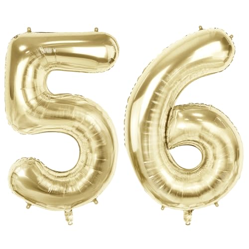 Luftballons mit Zahl 56 für 56 Geburtstag Party Dekorationen, 101,6 cm Champagner Goldfolie Helium Ballons, 40 Zoll 0-100 Jubiläumsbedarf für Frauen Männer und Mutter Papa von Joycard