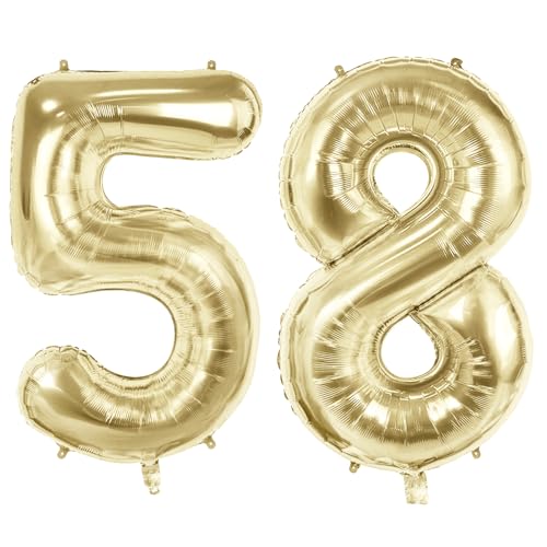 Luftballons mit Zahl 58 für 58 Geburtstag Party Dekorationen, 101,6 cm Champagner Goldfolie Helium Ballons, 40 Zoll 0-100 Jubiläumsbedarf für Frauen Männer und Mutter Papa Luftballons mit Zahl 58 für 58 Geburtstag Party Dekorationen, 101,6 cm Champagner Goldfolie Helium Ballons, 40 Zoll 0-100 Jubiläumsbedarf für Frauen Männer und Mutter Papa von Joycard