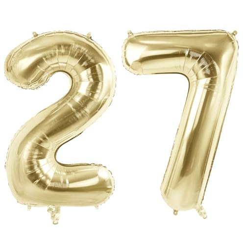 Luftballons mit der Zahl 27 für 27 Geburtstag Party Dekorationen, 101,6 cm Champagner Goldfolie Helium Ballons, 40 Zoll 0-100 Jubiläumsbedarf für Frauen Männer und Sie Ihn Luftballons mit der Zahl 27 für 27 Geburtstag Party Dekorationen, 101,6 cm Champagner Goldfolie Helium Ballons, 40 Zoll 0-100 Jubiläumsbedarf für Frauen Männer und Sie Ihn von Joycard