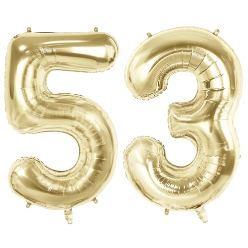 Luftballons mit der Zahl 53 für 53 Geburtstag Party Dekorationen, 101,6 cm Champagner Goldfolie Helium Ballons, 40 Zoll 0-100 Jubiläumsbedarf für Frauen Männer und Mutter Papa von Joycard