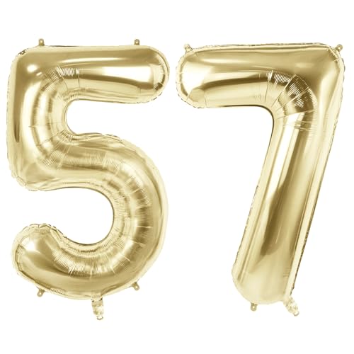 Luftballons mit der Zahl 57 für 57 Geburtstag Party Dekorationen, 101,6 cm Champagner Goldfolie Helium Ballons, 40 Zoll 0-100 Jubiläumsbedarf für Frauen Männer und Mutter Papa von Joycard