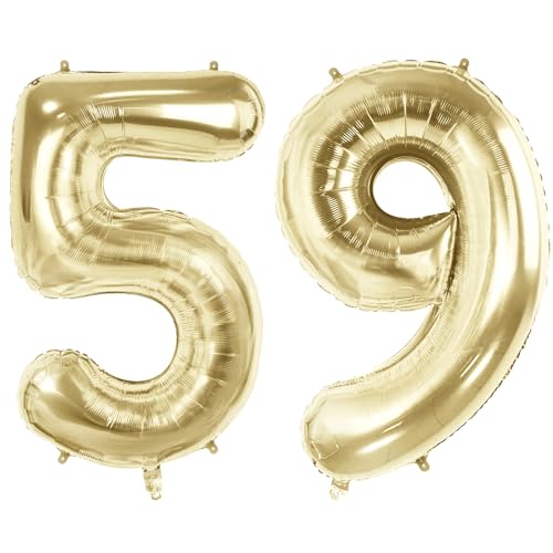 Luftballons mit der Zahl 59 für 59 Geburtstag Party Dekorationen, 101,6 cm Champagner Goldfolie Helium Ballons, 40 Zoll 0-100 Jubiläumsbedarf für Frauen Männer und Mutter Papa Luftballons mit der Zahl 59 für 59 Geburtstag Party Dekorationen, 101,6 cm Champagner Goldfolie Helium Ballons, 40 Zoll 0-100 Jubiläumsbedarf für Frauen Männer und Mutter Papa von Joycard