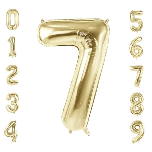Luftballons mit der Zahl 7 für 7 Geburtstag Party Dekorationen, 101,6 cm Champagner Goldfolie Helium Ballons, 40 Zoll 0-100 Jubiläumsbedarf für Mädchen Jungen und Tochter Sohn Luftballons mit der Zahl 7 für 7 Geburtstag Party Dekorationen, 101,6 cm Champagner Goldfolie Helium Ballons, 40 Zoll 0-100 Jubiläumsbedarf für Mädchen Jungen und Tochter Sohn von Joycard