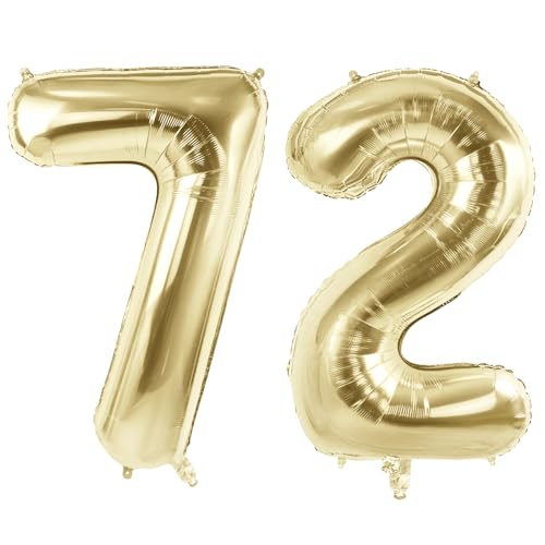 Luftballons mit der Zahl 72 für 72. Geburtstag Party Dekorationen, 101,6 cm Champagner Goldfolie Helium Ballons, 40 Zoll 0-100 Jubiläumsbedarf für Frauen Männer und Opa Oma von Joycard