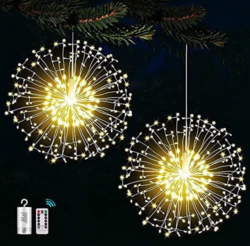 Joycome 2 Stück Feuerwerk Lichterkette 198 LED Weihnachtslicht Batteriebetrieben, 8 Modi Feuerwerk Lichter mit Fernbedienung, Wasserdicht Weihnachtsdeko Licht für Außen Innen Party (Warmweiß) von Joycome