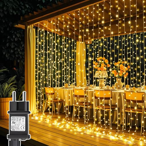 Joycome 2 Stück Lichtervorhang 3m x 3m 300 LED Lichterketten Vorhang mit Stecker, 8 Modi Weihnachtsbeleuchtung Wasserdicht Lichterkette Fenster für Wand Zimmer Balkon Außen Innen Weihnachtsdeko von Joycome