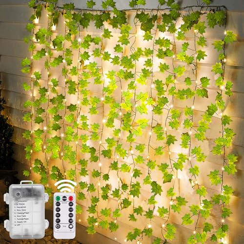 Joycome Efeu Lichterkette 10M 100 LED Aesthetic Zimmer Deko Batteriebetrieben mit Fernbedienung, Timer, 8 Modi Wasserdicht Fake Efeu Künstlich Girlande für Balkon Garten Room Terassen Außen Innen von Joycome