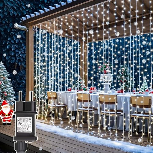 Joycome Lichtervorhang 3m x 3m 300 LED Lichterketten Vorhang mit Stecker, 8 Modi Weihnachtsbeleuchtung Wasserdicht Lichterkette Fenster für Wand Zimmer Balkon Außen Innen Weihnachtsdeko (Weiß) von Joycome