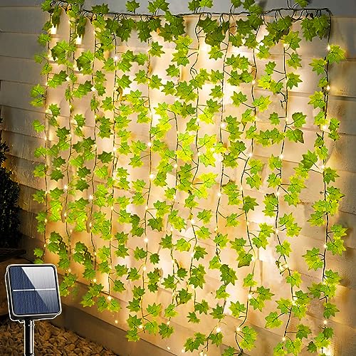 Joycome Solar Lichterkette Aussen 12M 100 LED Efeu Lichterkette, 8 Modi Künstliche Efeu mit Lichterkette IP65 Wetterfest Blätter Solarketten für Balkon Garten Terrasse Außen Aesthetic Deko von Joycome