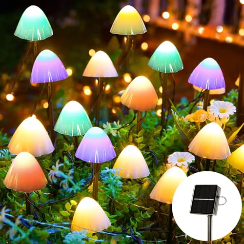 Joycome Solar Lichterkette Aussen 20 LED Solar Pilze Gartendeko, 2 Modi Solar Garten Pilzlampe Wasserdicht Solarleuchten Figuren für Garten Rasen Balkon Terrassen Ostern Deko (Bunt) von Joycome