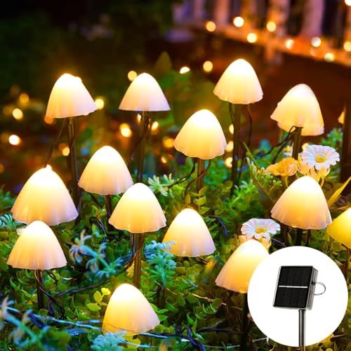 Joycome Solar Lichterkette Aussen 20 LED Solar Pilze Gartendeko, 2 Modi Solar Garten Pilzlampe Wasserdicht Solarleuchten Figuren für Garten Rasen Balkon Terrassen Ostern Deko (Warmweiß) von Joycome