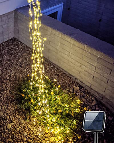 Joycome Solar Lichterkette Aussen 2M 200 LED Lichterbündel, Wasserfall Lichterkette 8 Modi Solar Lichterschweif, Wasserdichte Gartendeko für Draußen Gießkanne Balkon Garten Terrassen Deko von Joycome