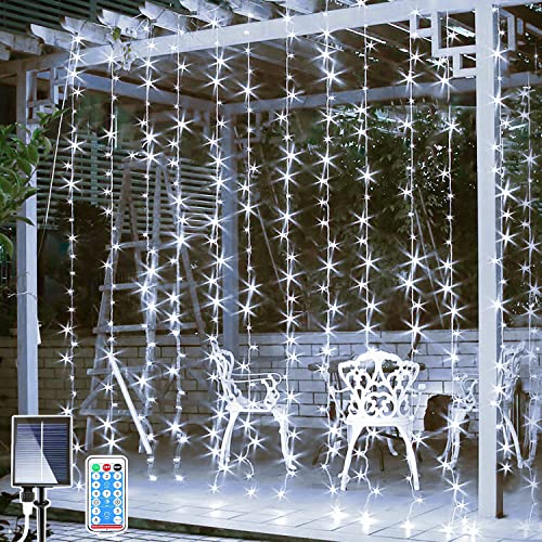 Joycome Solar Lichtervorhang Aussen, 3x3m 300 LED Lichterkette mit 8 Modi Fernbedienung IP65 Wasserdicht Wasserfall Solar Außen Lichterkette für Garten, Balkon, Partydekoration - Kaltes Weiß von Joycome