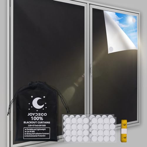Joydeco Tragbare Verdunkelungsvorhänge, 100% Verdunkelungsvorhänge (299,7 x 144,8 cm), Verdunkelungsrollos, Verdunkelungsrollo für Fenster, Schlafzimmer, Baby, Kinderzimmer, Raumverdunkelung, Reisen von Joydeco