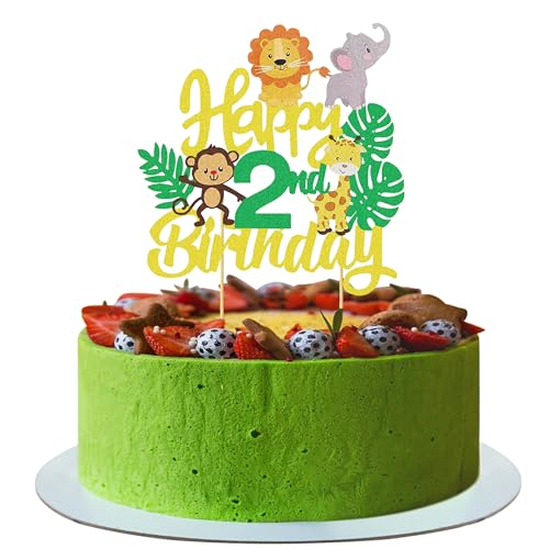 Joyeah Jungle Animal 2nd Birthday Cake Toppers for Two Wild Tiger Giraffe Lion Theme Party, Happy Birthday Toppers Decoration for DIY Dessert Cake Decoration Supplies von Joyeah