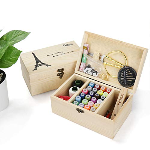 Joyeee Holz Nähset - Premium Nähanzugbox mit kompletten Nähzubehör für Ausbessern von Kleidung, DIY Hobby Haushalt Nähwerkzeuge für Oma Mutter Mädchen Anfänger, Tragbare für Reise und Notfall#1 von Joyeee
