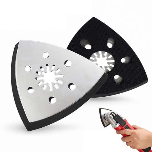 Joyek 2er Set Dreieck Schleifplatte 93mm – Ersatz Schleifteller für Multitool – Edelstahl Schleifaufsatz mit Klett für Holz, Metall, Kunststoff Schleifen und Polieren von Joyek