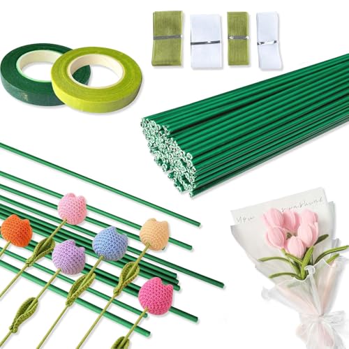 Joyek Blumendraht Set 100 Stück – 30cm x 2mm grün beschichtet 2 Rollen floristenband dehnbar 4 Satinbänder für Blumenstrauß DIY & Floristik Joyek Blumendraht Set 100 Stück – 30cm x 2mm grün beschichtet 2 Rollen floristenband dehnbar 4 Satinbänder für Blumenstrauß DIY & Floristik von Joyek