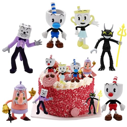 cuphead tortendeko, 6 Stück Cuphead Mini Figuren Set, Figuren Kuchen Dekoration, Cuphead Cupcake Topper, Cartoons Kuchen Topper, Kinder Geburtstagstorte Dekoratio, Party Kuchen Dekoration von Joyes