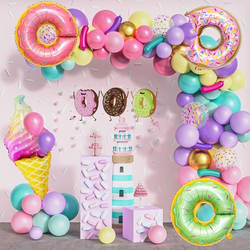 139Stück Donut Luftballons Girlande Kit Lila Rosa Makaron Luftballons Party Dekorations for Birthday Girls Donuts Eis Foilen Luftballons for Birthday Baby Shower Weeding Party Deko von JoyeuVie