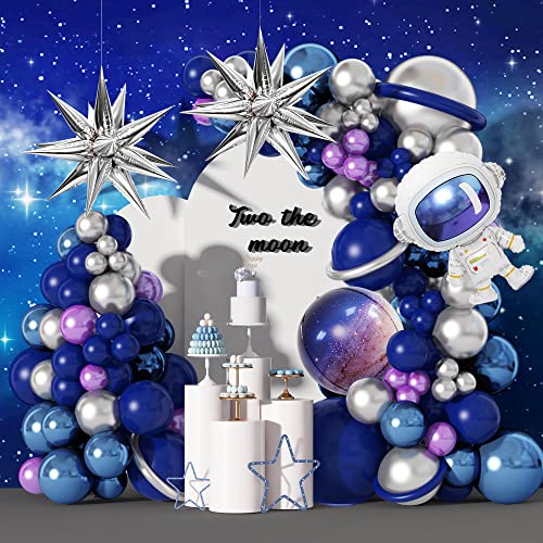 139Stück Weltraum Blau Luftballons Girlande Kit Geburtstag Party Dekoration 4D Galaxie Astronaut Foilen Luftballon Navy Blue Silbrig Lila Latex Luftballon für Kinder Baby Shower Deko von JoyeuVie