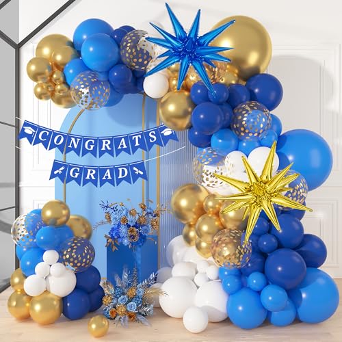 159PCS Luftballons Abschlussfeier Graduation Party Dekorations Explosion Star Ballon Blau und Gold Latex Luftballons für Graduation Abschluss Party Deko von JoyeuVie