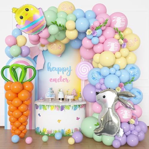 162Stück Ostern Luftballons Party Dekorationen Pastel Rot Gelb Blau bedruckte luftballons Riesige Karotte Kaninchen Folien luftballons für Ostern Kinder Geburtstag Party Deko von JoyeuVie