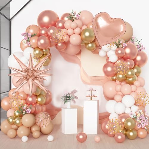 180 Stück Roségold Luftballon Set Champagnergold Luftballon Mit Maca Orange Weiß Ballons fur Geburtstag Mädchen Frauen Baby Shower Hochzeit Party Taufe Verlobung Dekoration von JoyeuVie